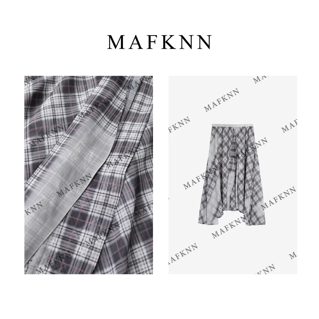 MAFKNN/玛肯时尚休闲简约纯色百搭夏季格子半身裙MK12455