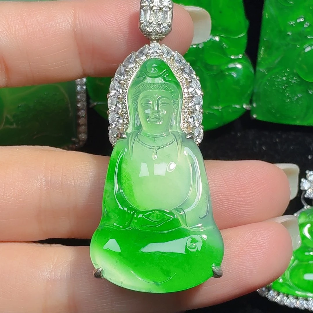 翡翠银S925镶嵌颈饰天然A货翡翠