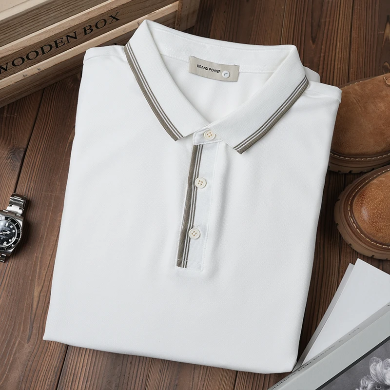 夏季短袖青春活力薄款Polo衫白色立领简约半袖男装T恤