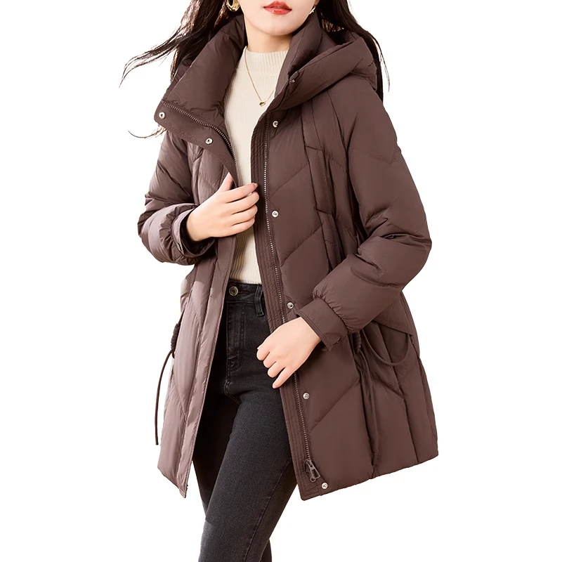 羽绒服时尚女中长款冬季加厚新款修身韩版宽松小个子白鸭绒外套