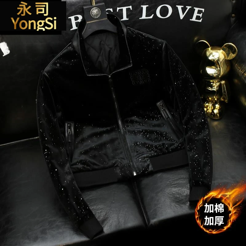 翻领棉衣男士青年修身韩版高级感外套冬季保暖个性黑色2024棉服潮