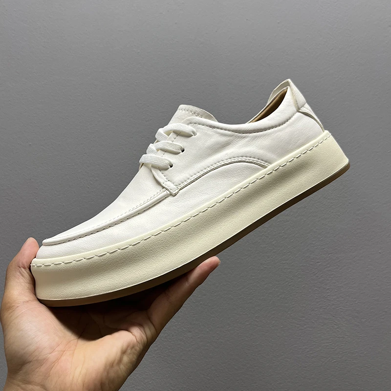 2025夏季新款休闲板鞋男真皮透气时尚百搭厚底小白鞋软牛皮男鞋潮