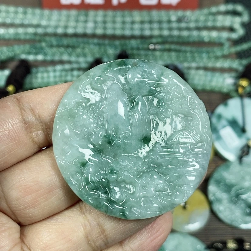 【闪购商品】翡翠颈饰未镶嵌玉吊坠翡翠玉圆形山水牌