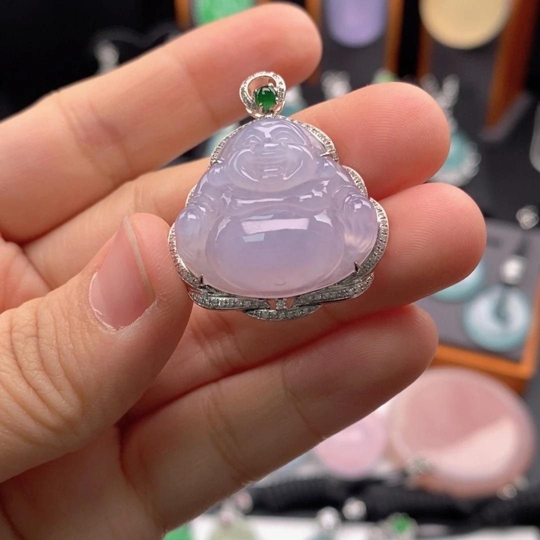 翡翠18K金镶嵌颈饰佛公