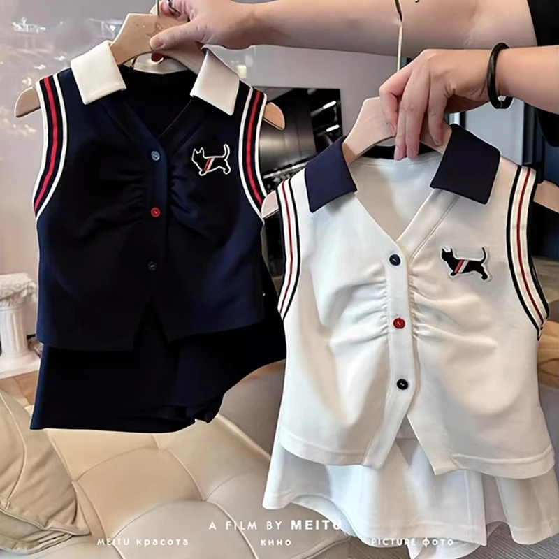 女童套装夏季2025新款洋气儿童时髦POLO衫夏装小女孩学院风两件套