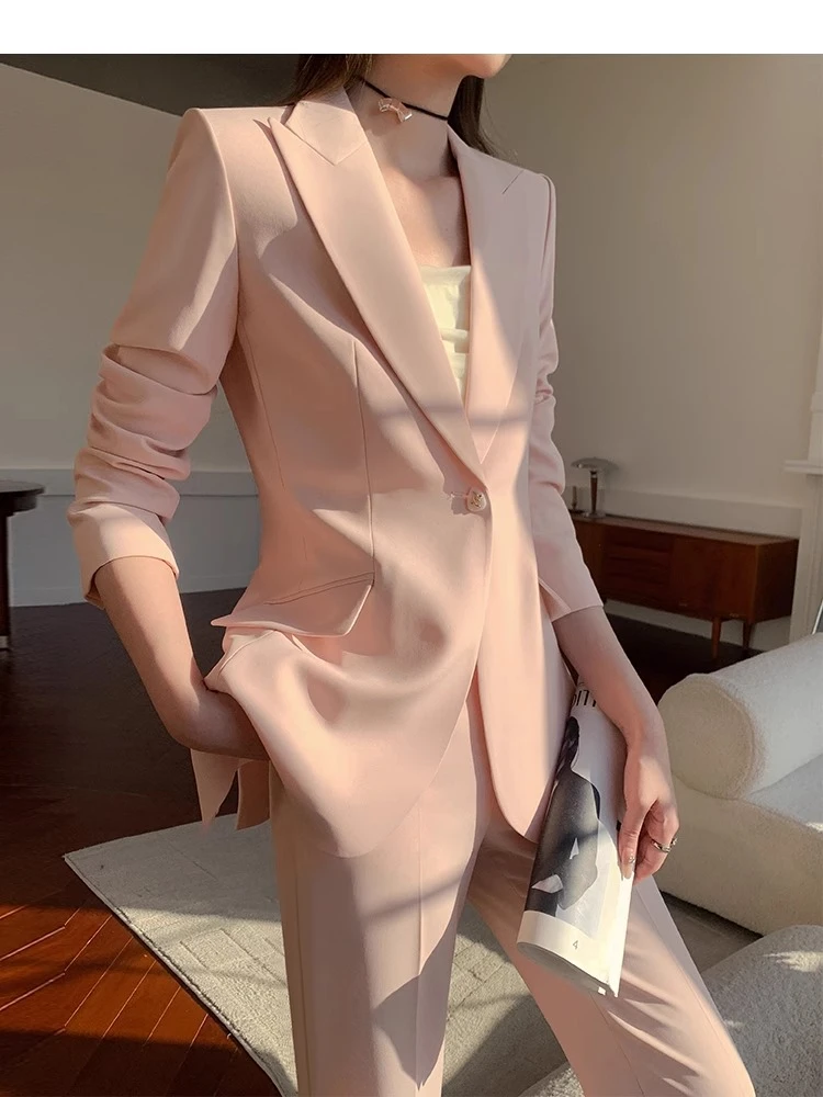 0339粉色西装套装春秋女士正装气场强大收腰显瘦高级感炸街西服
