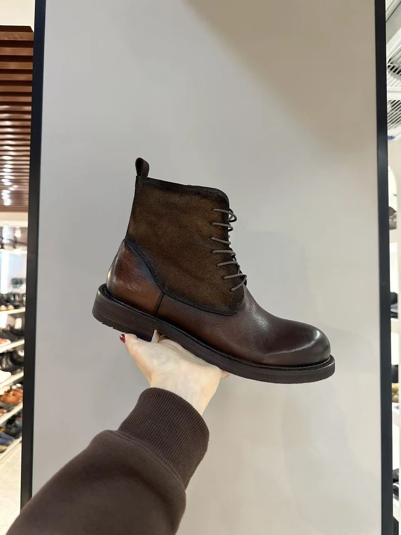 牛皮英伦车缝线马丁靴马皮男靴加绒时装靴靴子