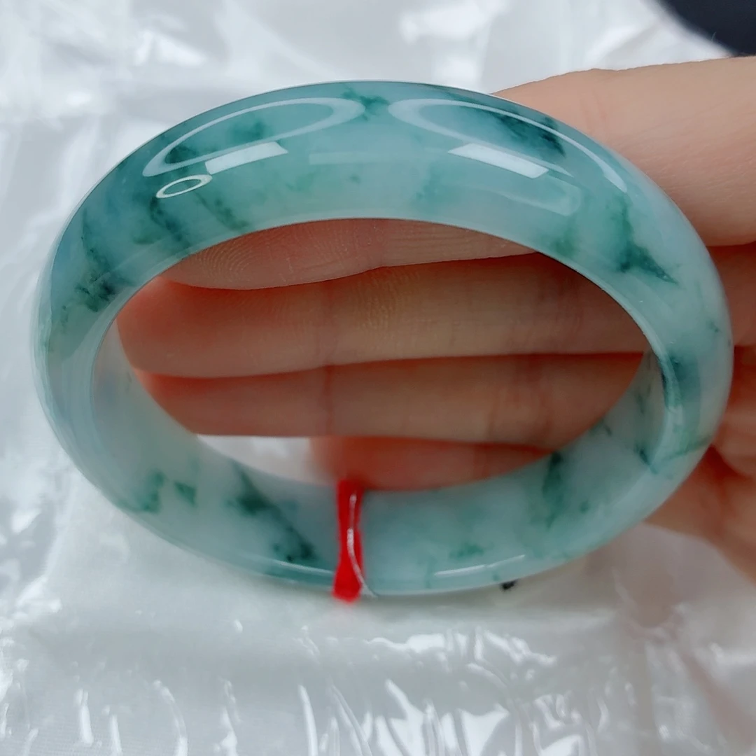 翡翠未镶嵌手镯54.8正圈，满飘蓝花，润感好，完整，011