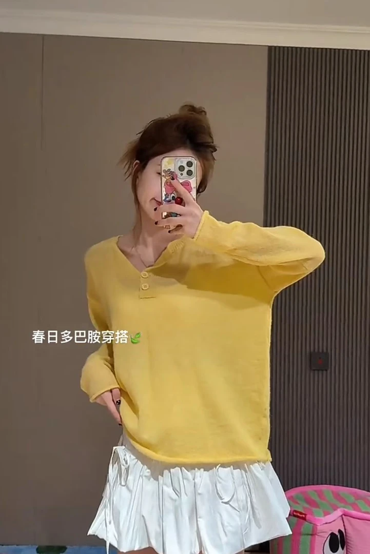 亨利领微透薄款针织衫女春卷边长袖防晒外套宽松空调罩衫20170630