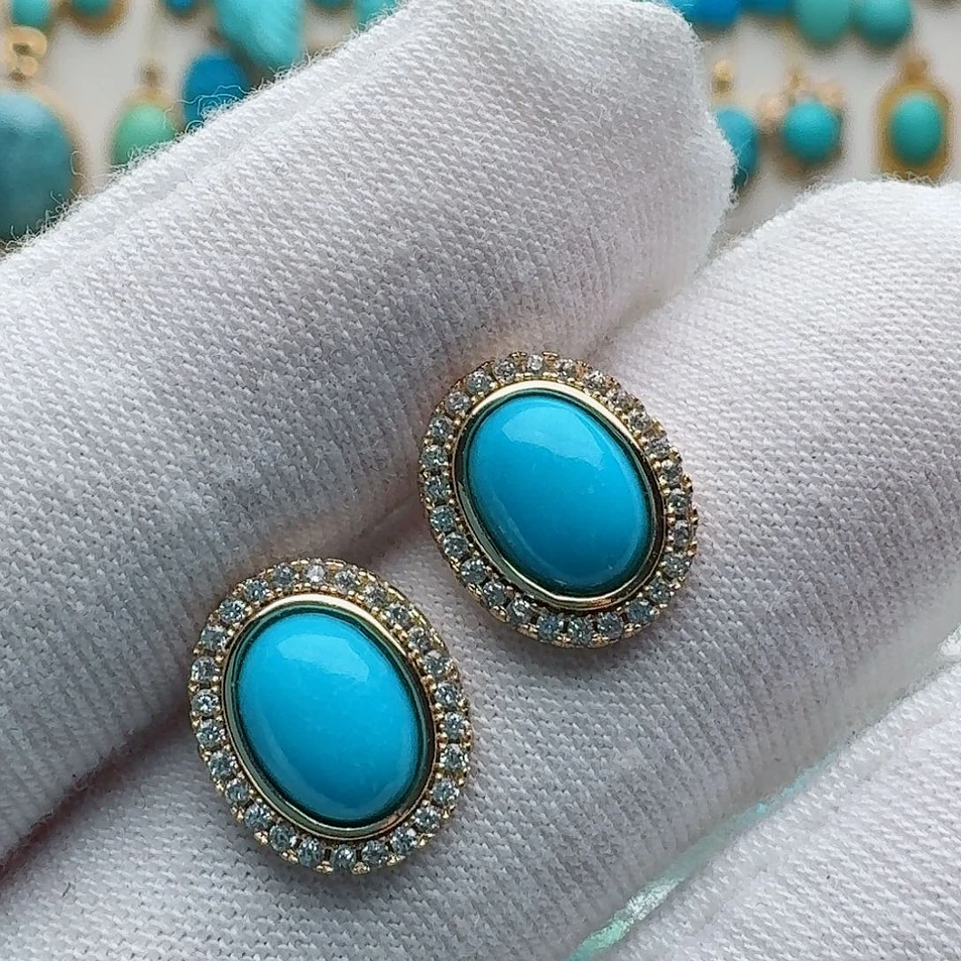 绿松石未镶嵌耳饰