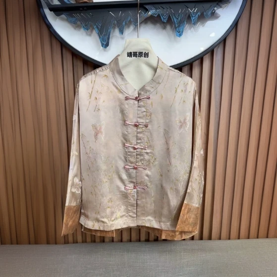 新款国风竹叶蝴蝶长袖5522新中式衬衫