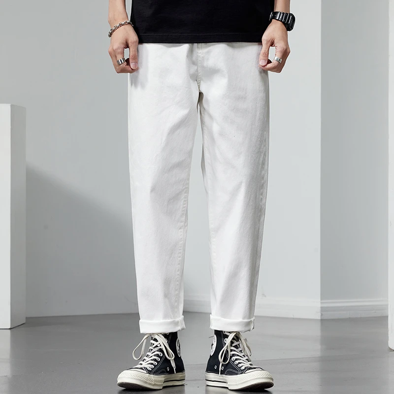 高端爆款白色牛仔裤男2025新款秋季宽松直筒男士百搭潮流弹力裤子