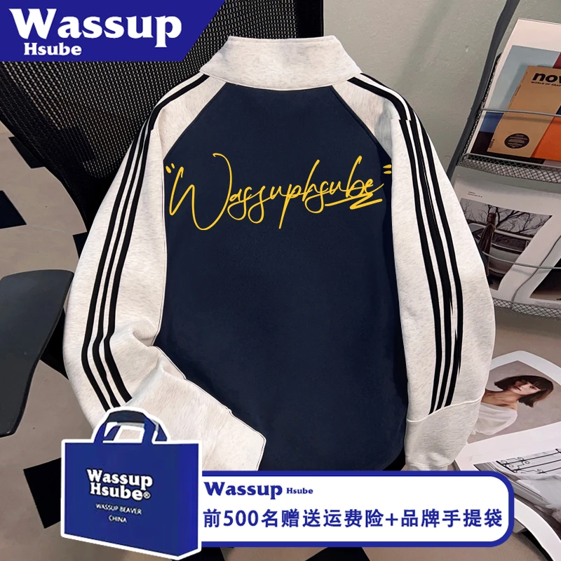 WASSUP HSUBE秋冬全拉链卫衣艺术字母印花上衣男女休闲风设计开衫