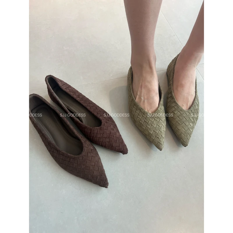 【娇娇私服定制】新款编织平跟尖头浅口单鞋90615#