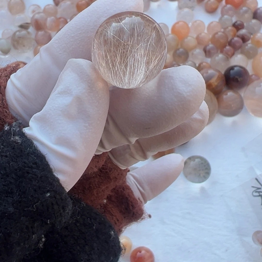 水晶水晶兔毛15.8mm定制打孔不退换未镶嵌灿*