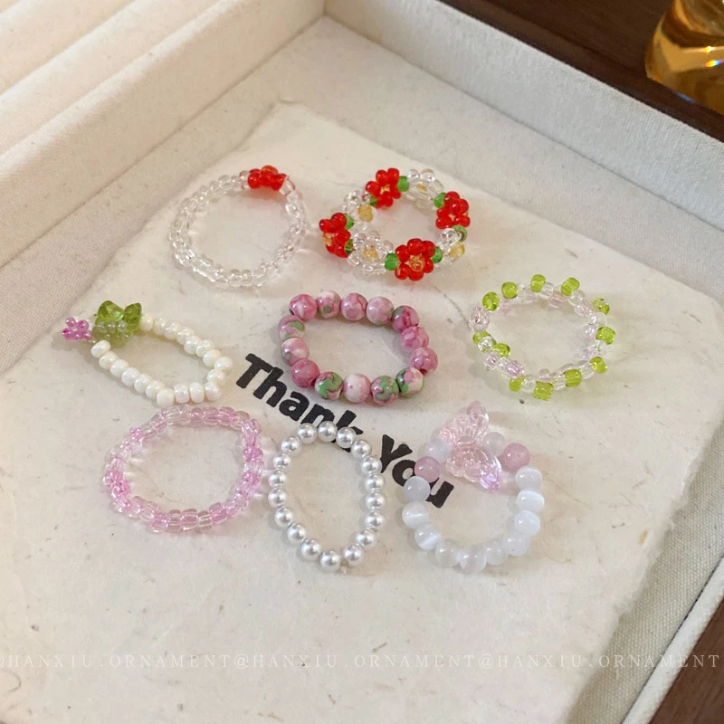 HX圆珠不规则花朵戒指韩国甜美蝴蝶食指戒清新百搭高级感时尚指