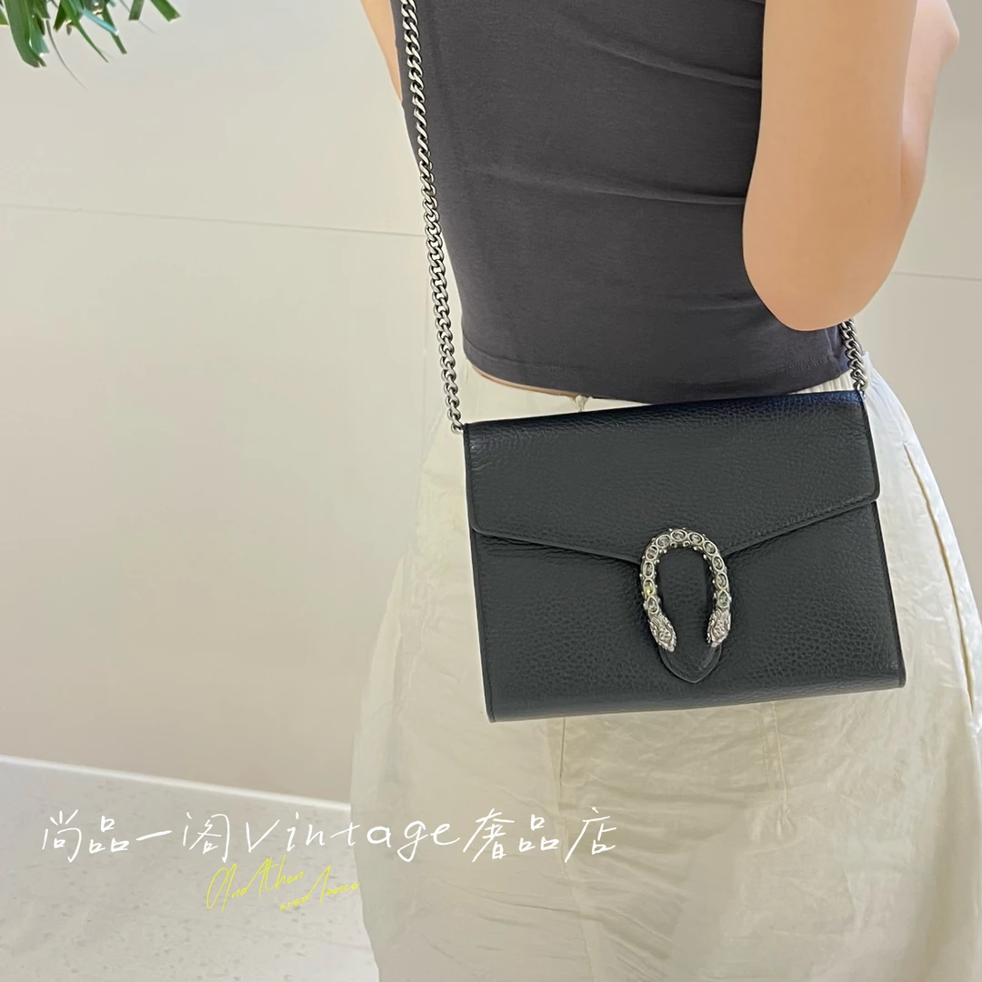 95新 GUCCI/古驰 尚品一阁/黑色酒神woc链条包