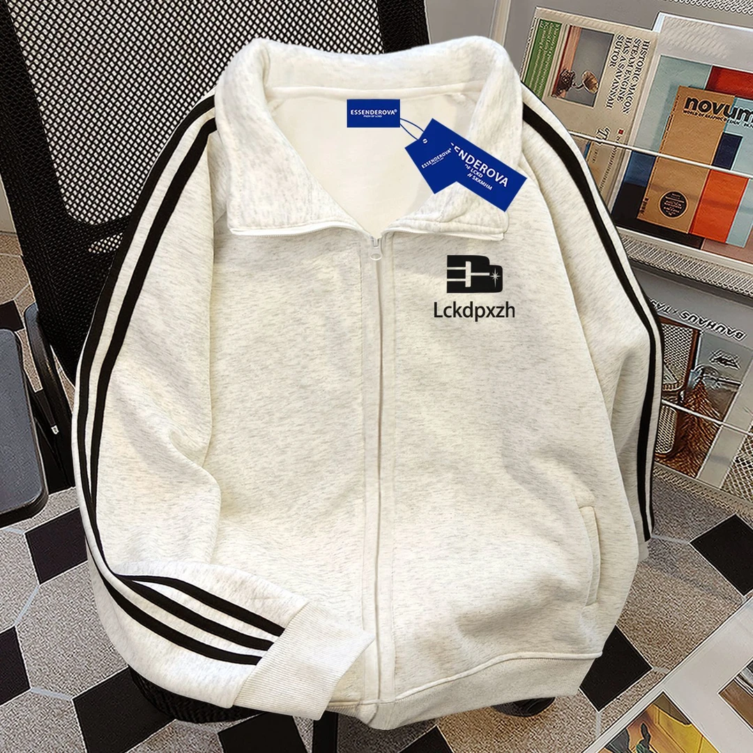 潮版小众设计翻领复古卫衣男女秋冬加绒个性显瘦情侣拉链开衫外套