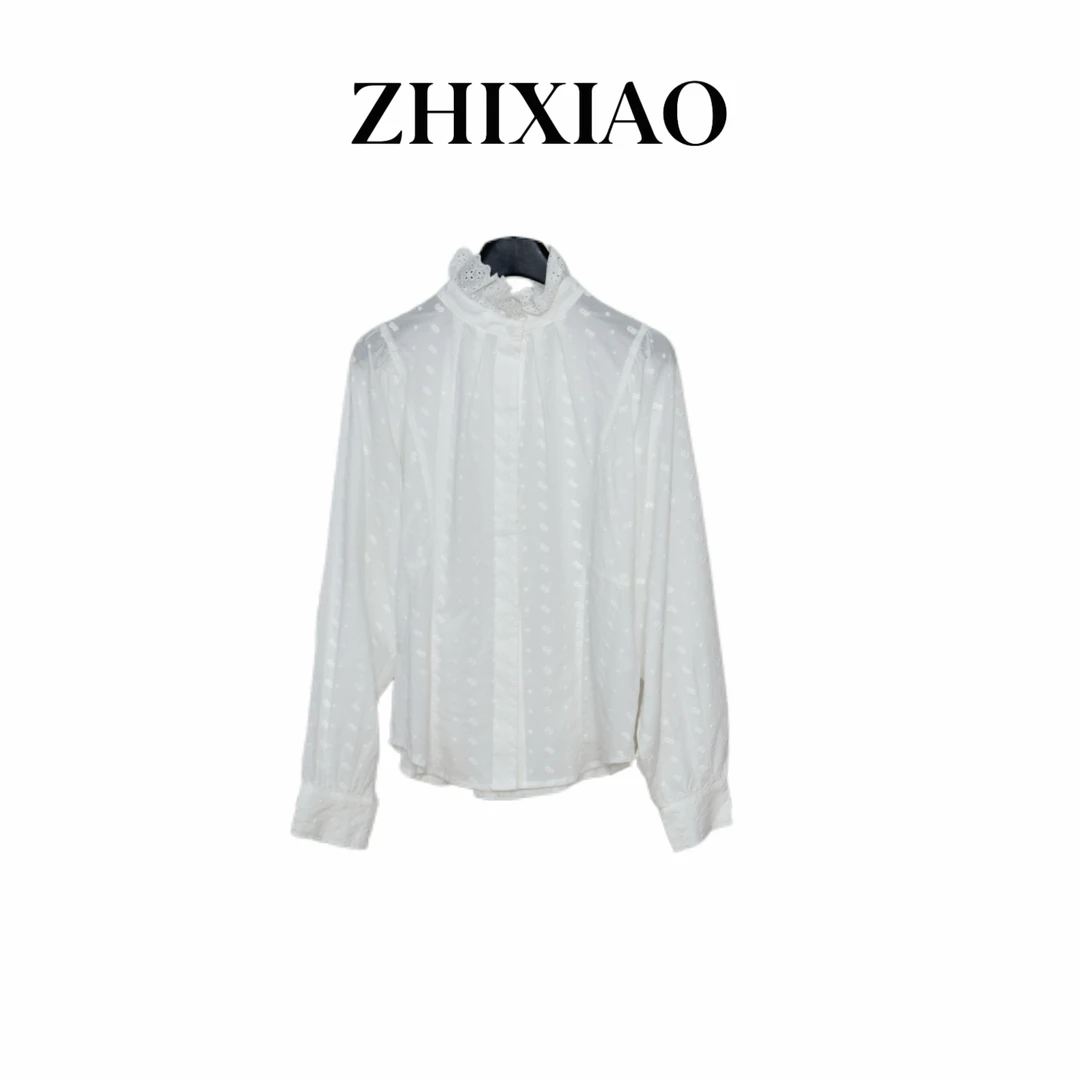 【ZHIXIAO】夏季新款：领子蕾丝长袖衬衣9558
