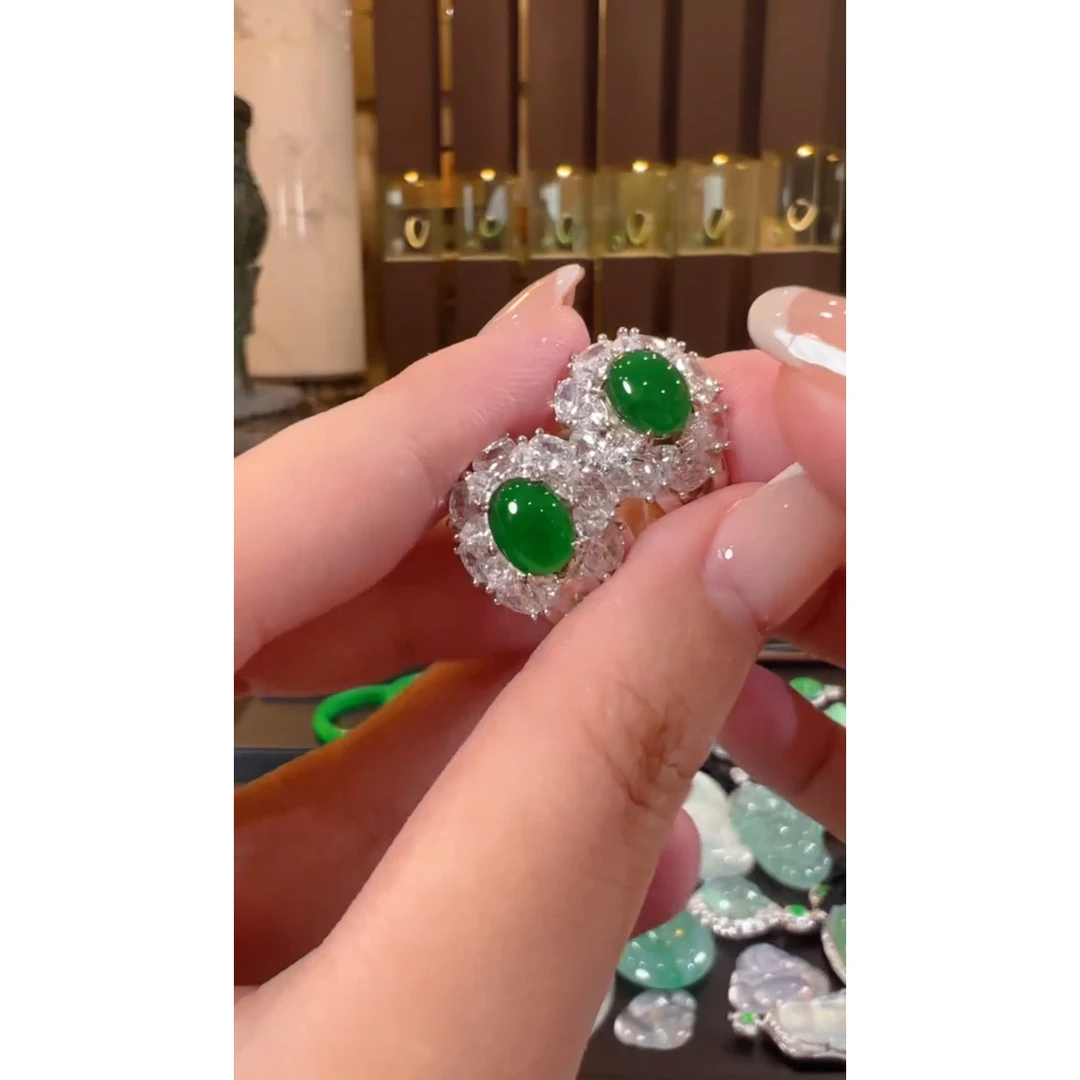 翡翠银S925镶嵌耳饰天然A货翡翠JJ27多样性发一