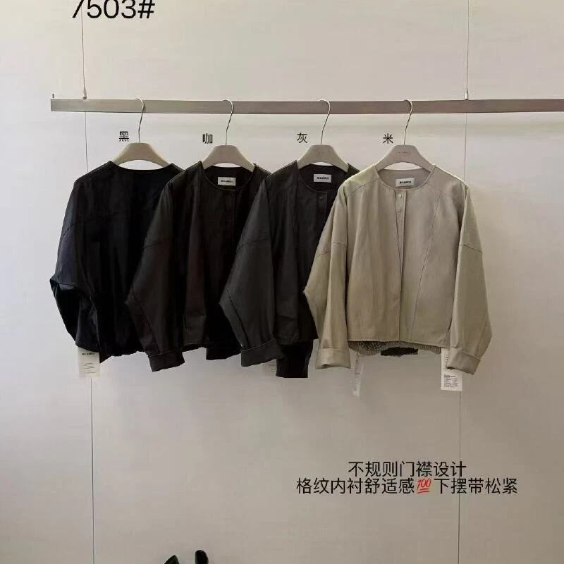 『雨美 Show』7503时尚百搭无领小款皮衣