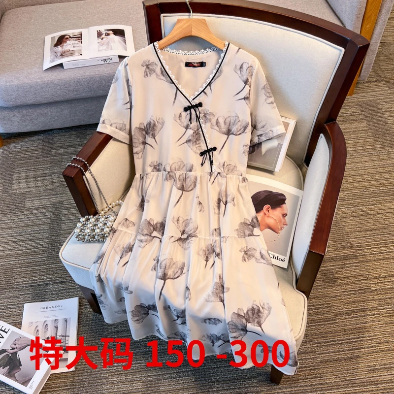 1050# 大码女装新中式胖mm2024夏装新款日常国风盘口连衣