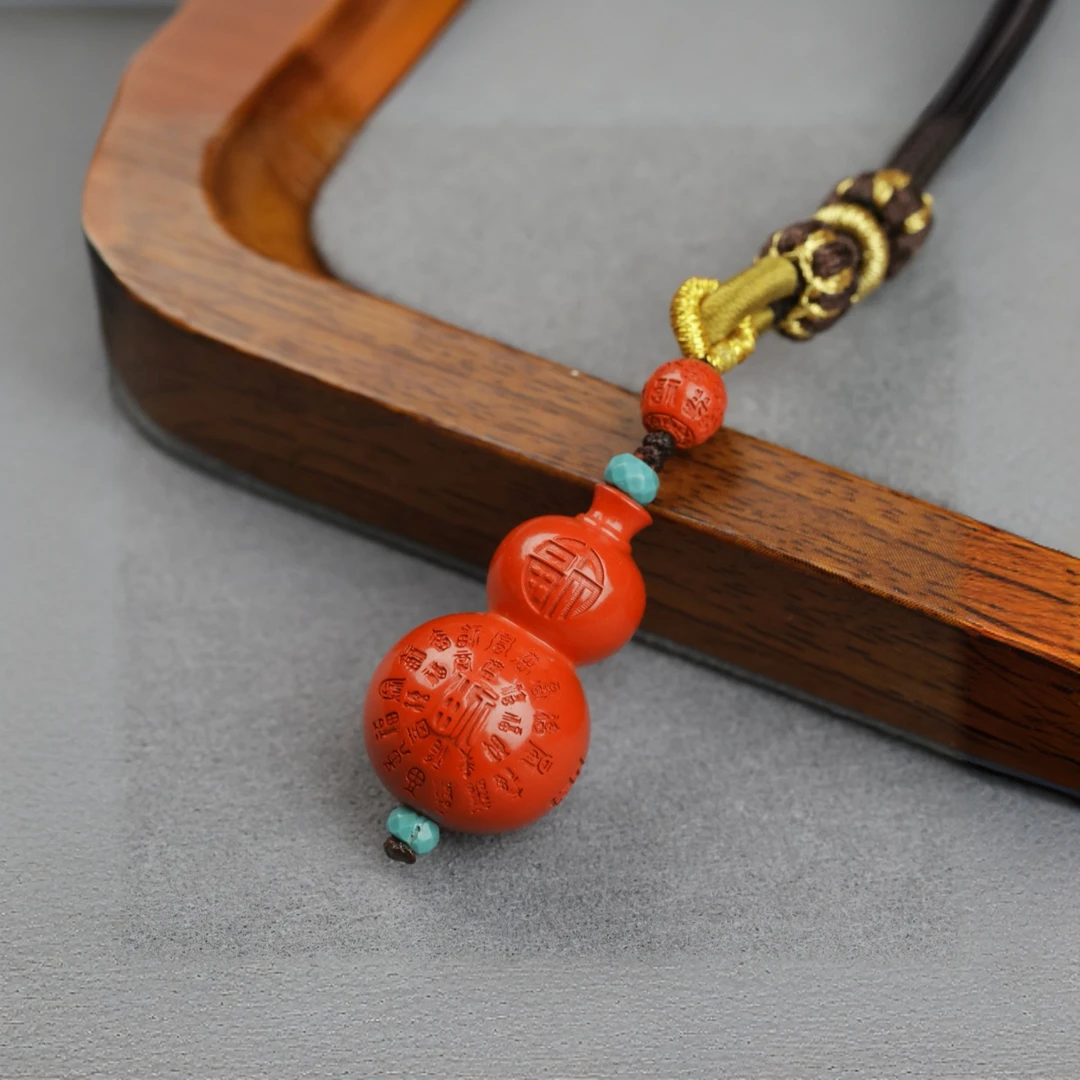 灵丹真朱 含辰砂工艺品M『巳巳如意』【朱砂百福葫芦】设计款项坠