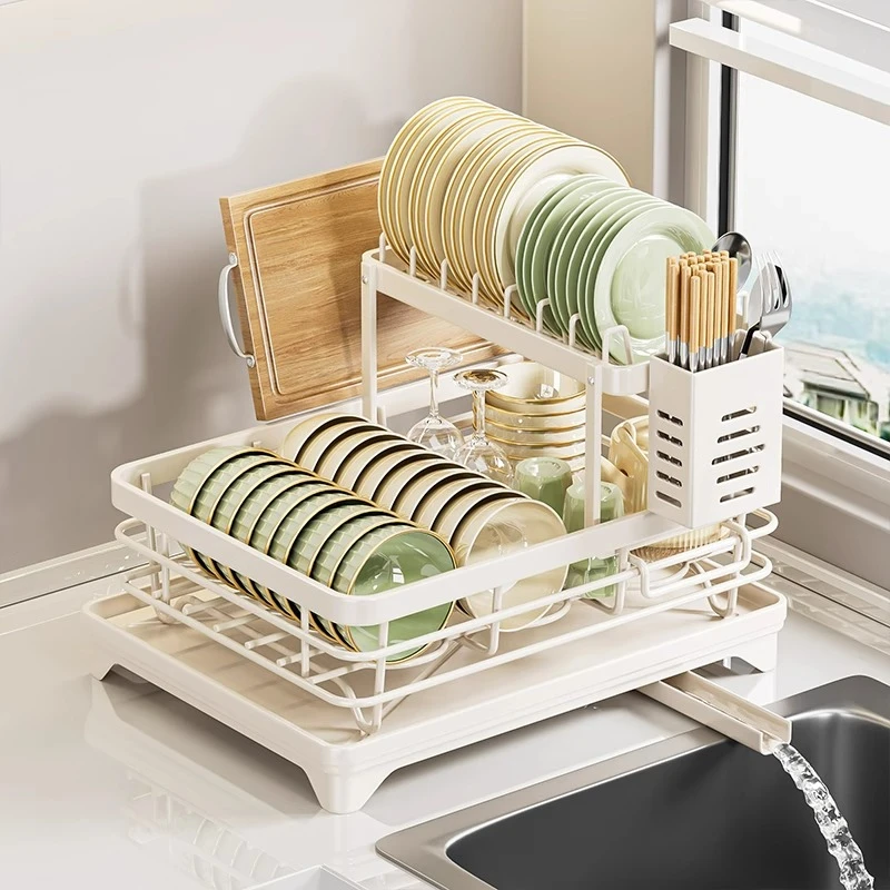 优勤碗碟收纳架沥水篮碗架碗盘碗筷放碗盘子双层不锈钢厨房置物架