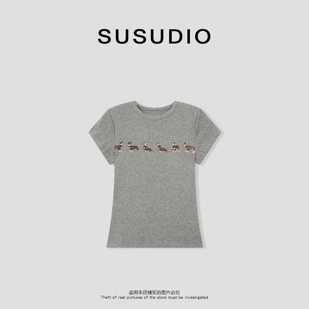 SUSUDIO③设计款涂鸦圆领正肩修身短袖T恤10142