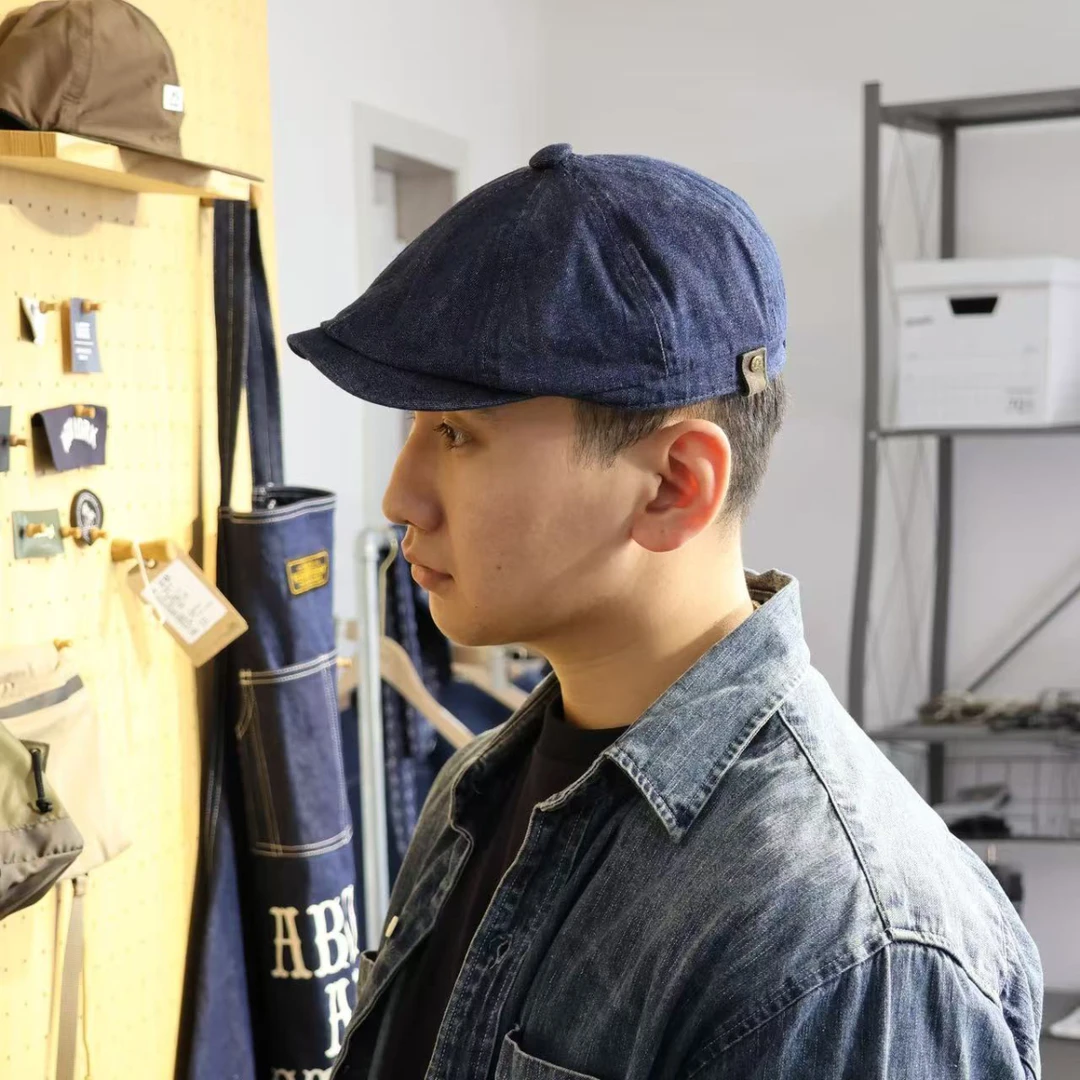 有码数可选贝雷帽大头围英伦复古牛仔贝画家帽女百搭前进八角帽男