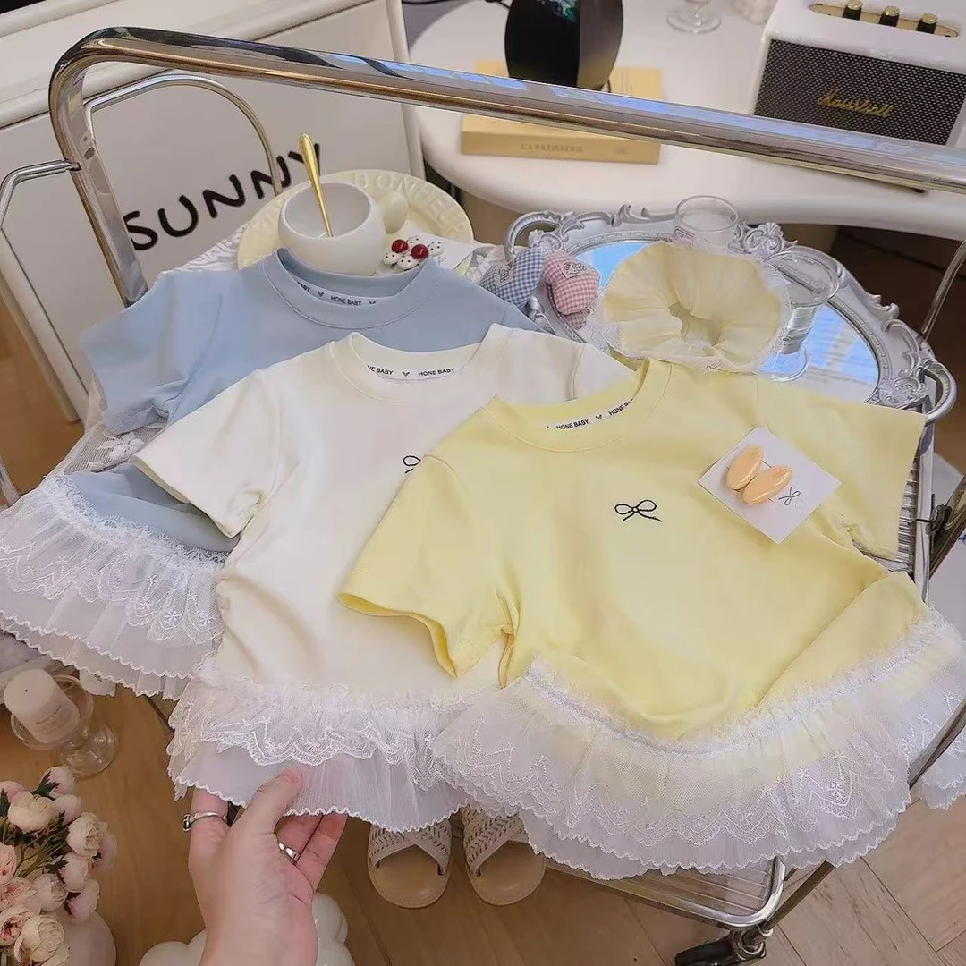 【亲子装】女童蕾丝拼接短袖2025夏季新款韩系半袖1-318