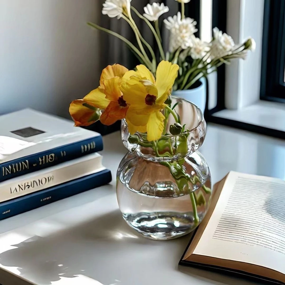 小雪人手工透明玻璃花瓶简约创意客厅餐桌装饰高级插花小雪人花瓶