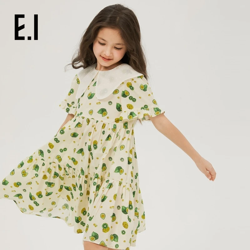 ei童装女童短袖连衣裙夏装蝴蝶领公主裙中大童蛋糕裙D8242886704