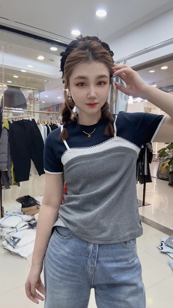 DD-撞色拼接T恤时尚假两件（发货3天左右）拼色