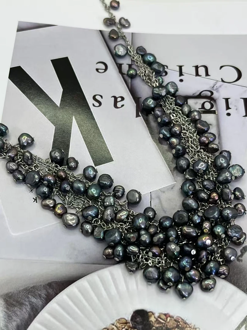 钛钢仿珍珠吊坠 回流品牌重工珍珠项链