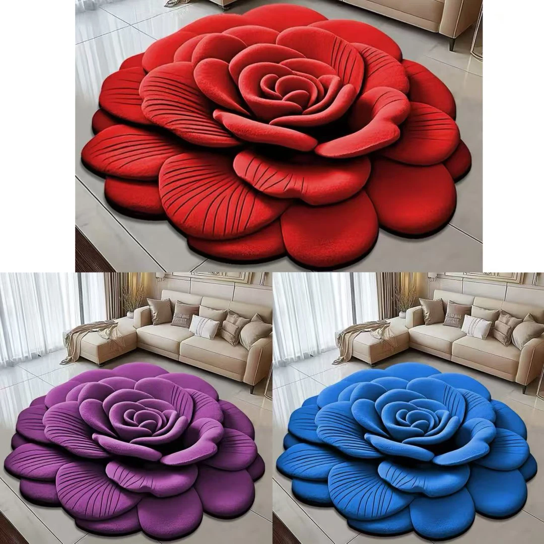 新立体玫瑰异形花40*40厘米防滑装饰地垫沥水垫拍一发三