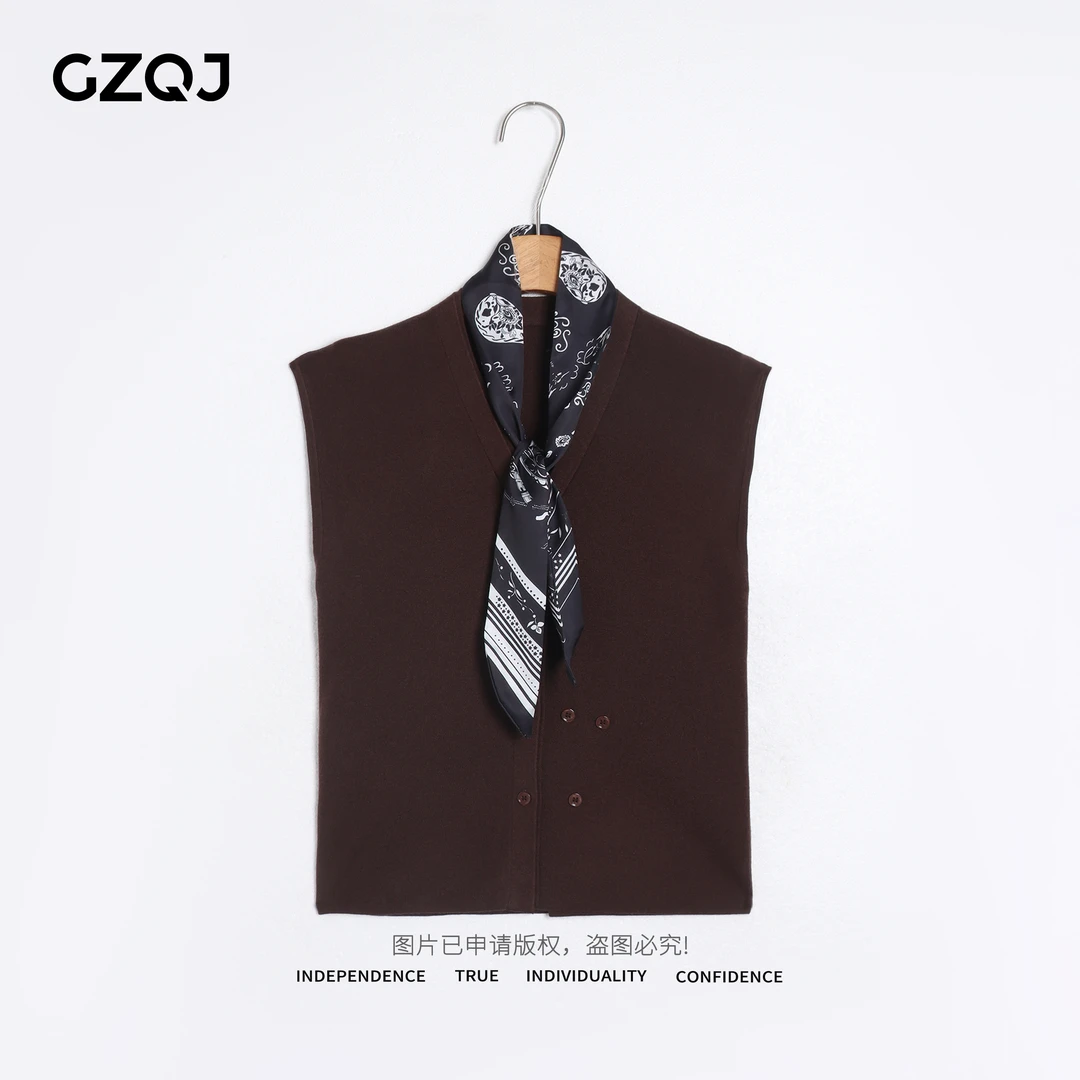 老琴私服【丝巾点睛】欧若风设计感休闲V领无袖针织背心女秋98600