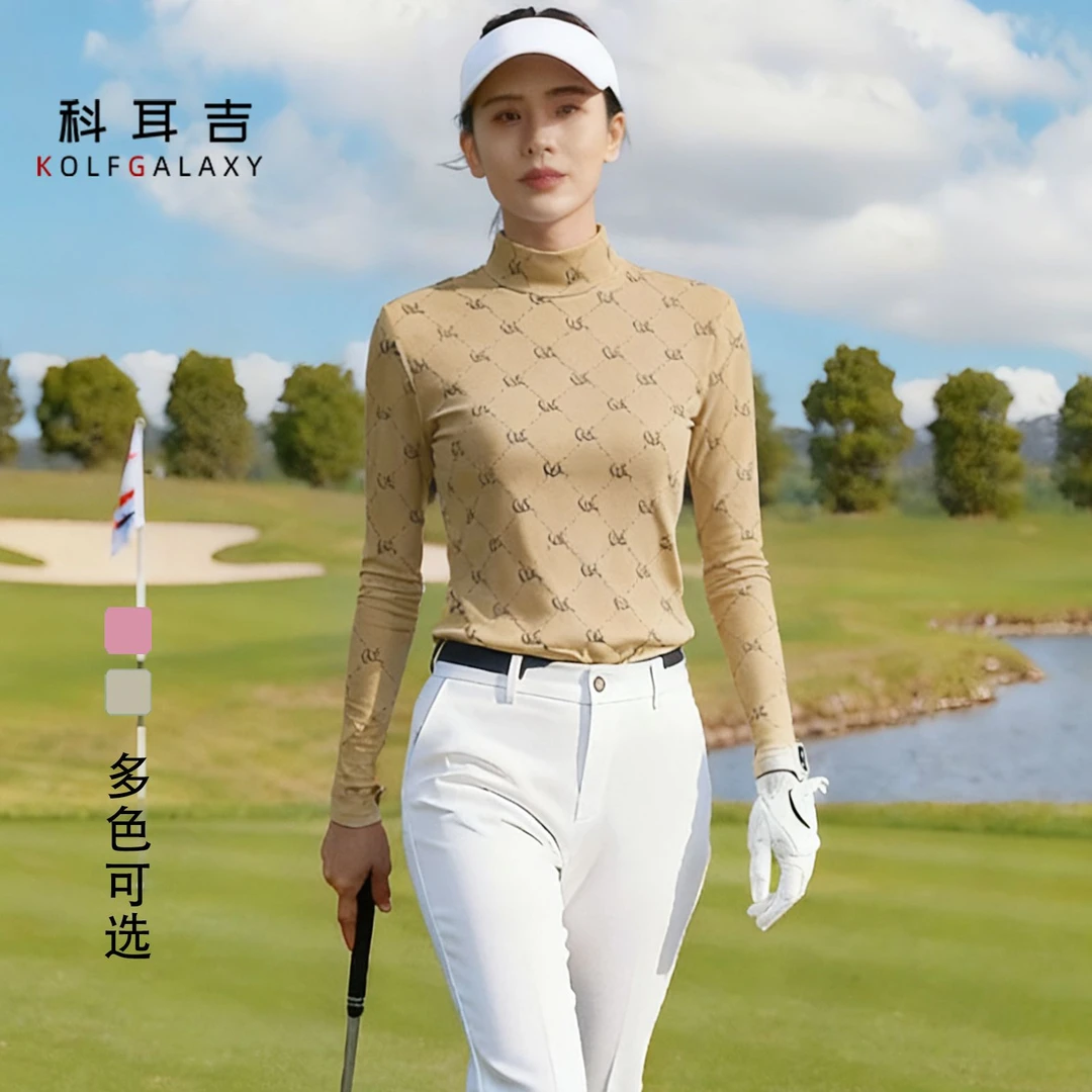 科耳吉高尔夫女装新款长袖T恤运动时尚印花打底百搭修身显瘦上衣