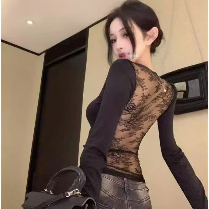 （羞羞大码）纯欲风辣妹拼接长袖T恤女秋冬显瘦921