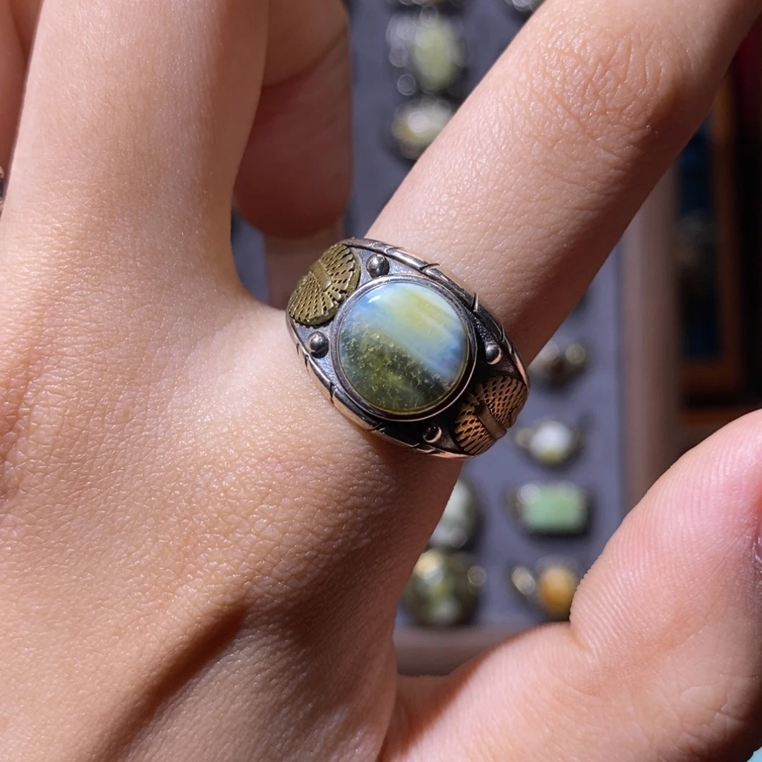 琥珀银S925镶嵌戒指