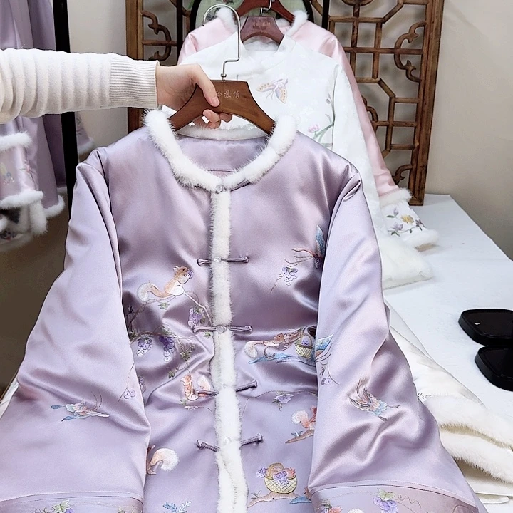 织绣紫色桑蚕丝冬款上衣