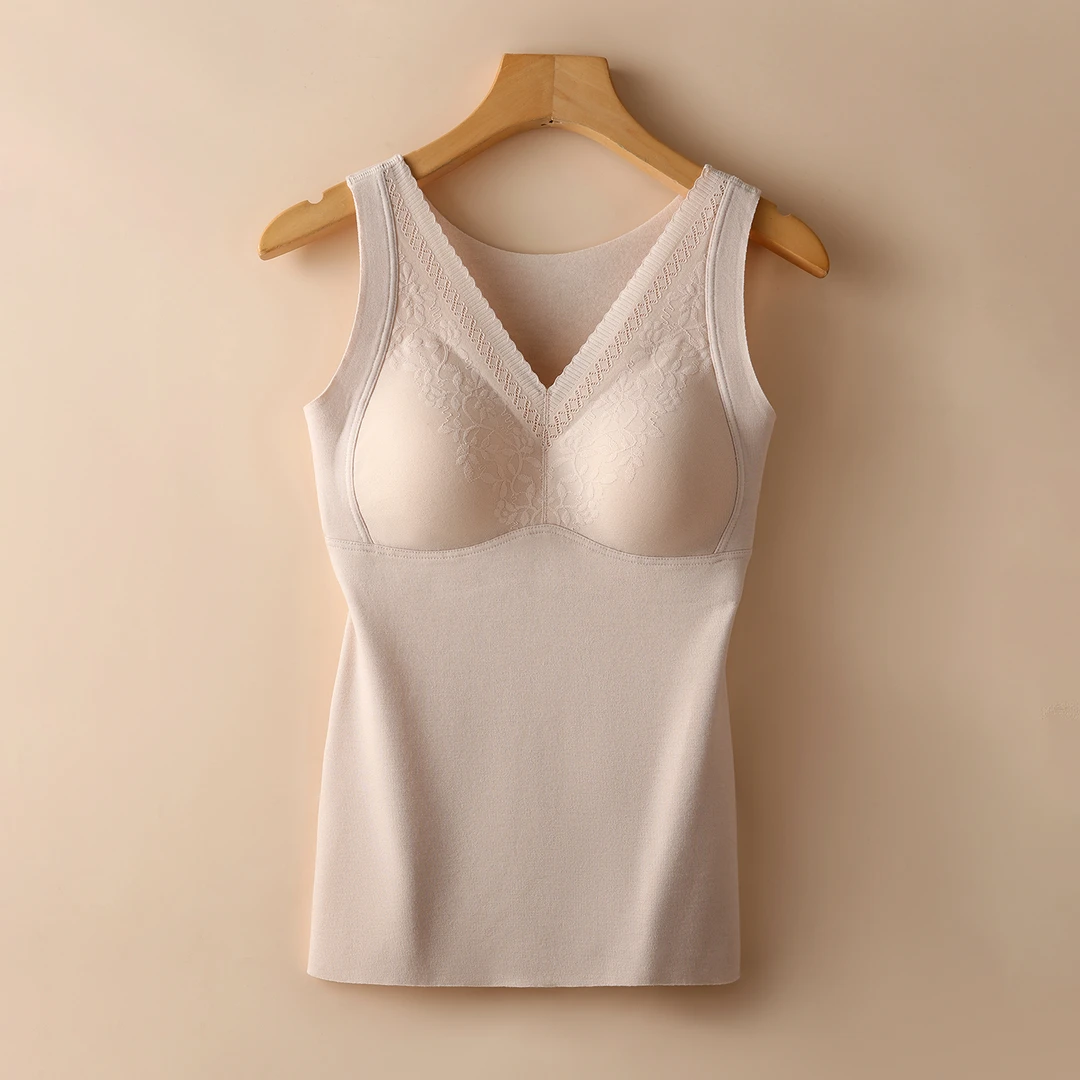 法式含绵羊毛蕾丝保暖背心40115