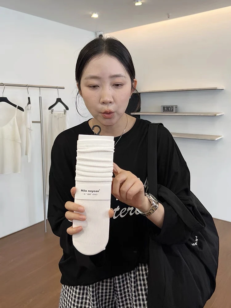 widelia新款镂空网眼无骨袜子女中筒袜春夏薄款纯色百搭堆堆袜女