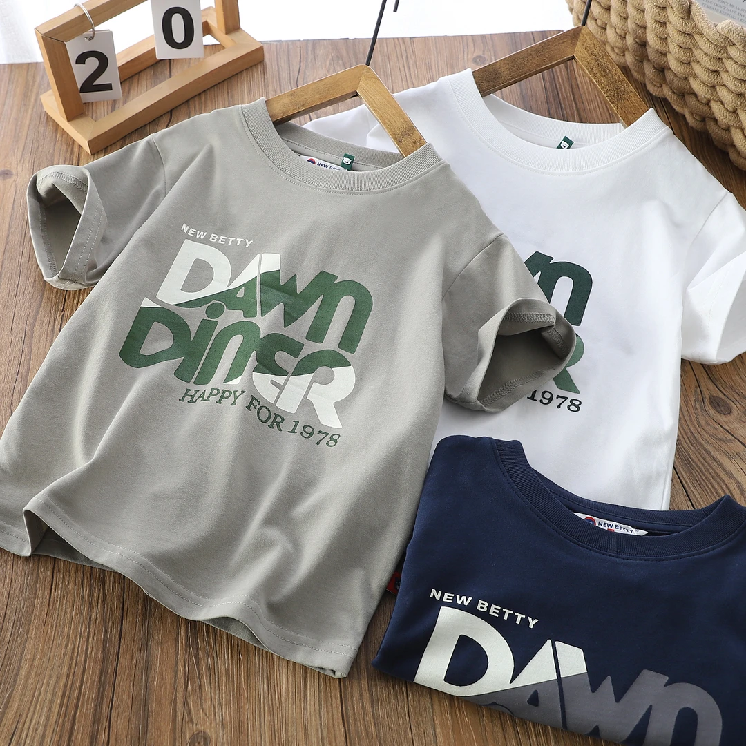 男童夏季新款时尚渐变字母短袖T恤中大童儿童半袖XZ248