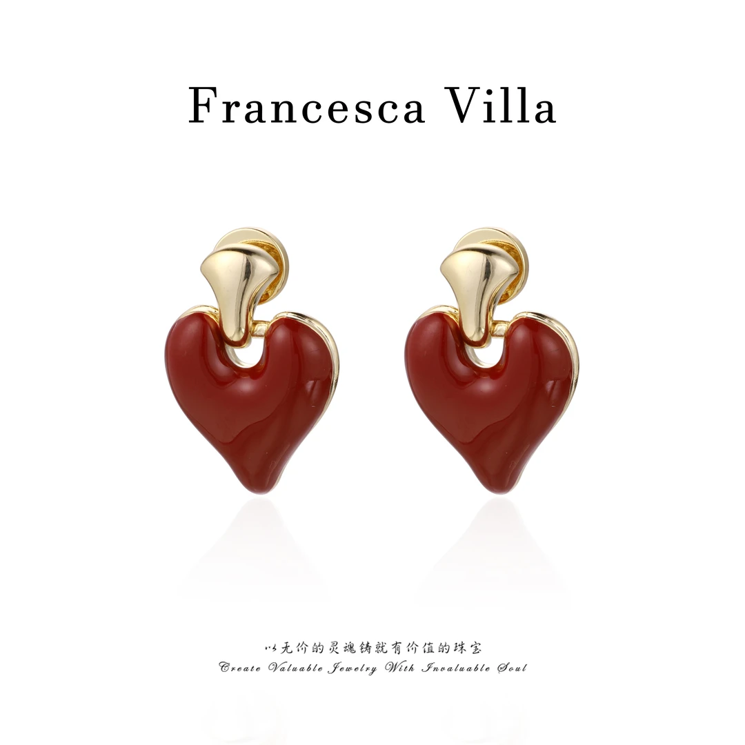 合金珐琅耳饰 气质百搭时尚红色爱心耳环饰品 FV-C-30847