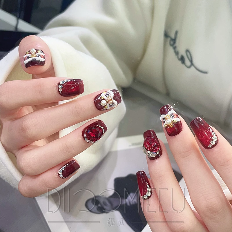 【万狮如意】缇觅轻奢红甲全华子钻纯手工可拆卸式穿戴甲