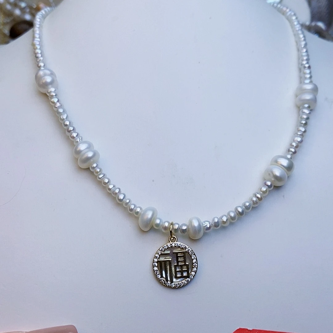 淡水珍珠颈饰银S925镶嵌