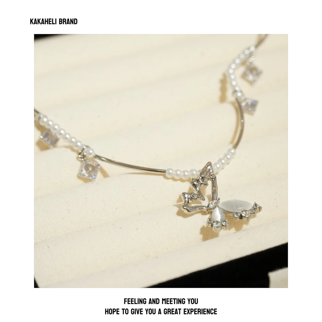 钛钢项链  高级感仙女蝴蝶珠珠镶嵌气质高雅项链KK1870