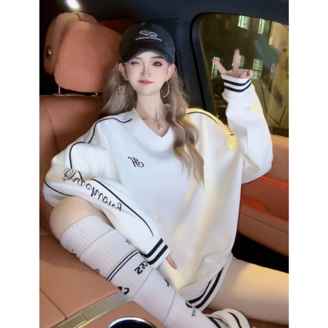 【INCC】2024秋冬新款加绒卫衣美式V领设计感小众休闲上衣Y191