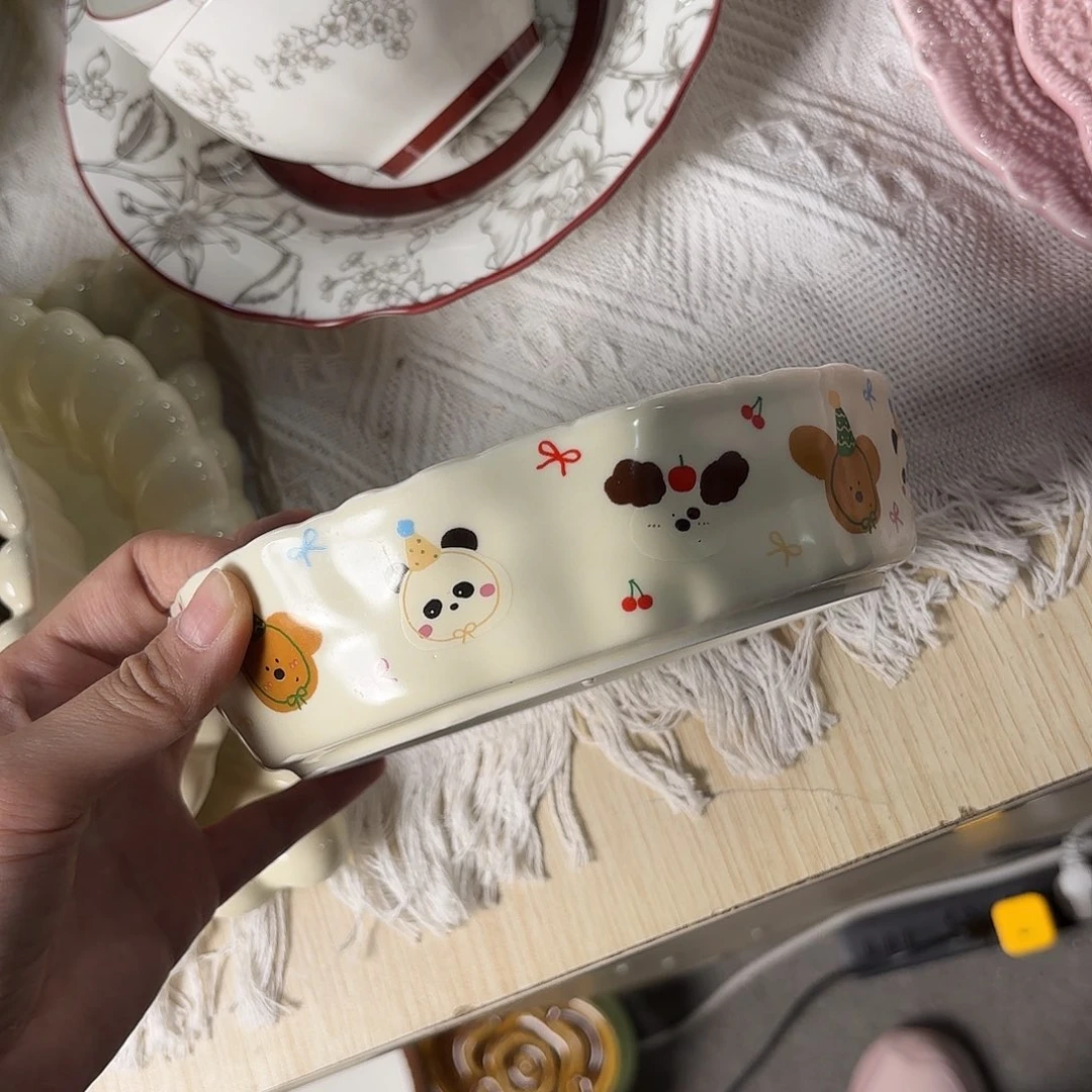 陶瓷六寸手捏深盘 可爱